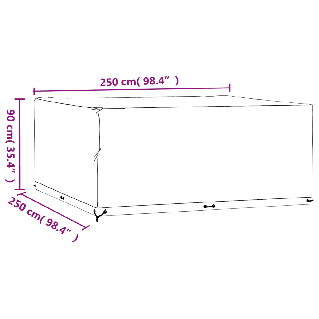 Copri mobili quadrato 250x250x90 cm, misure indicate con linee