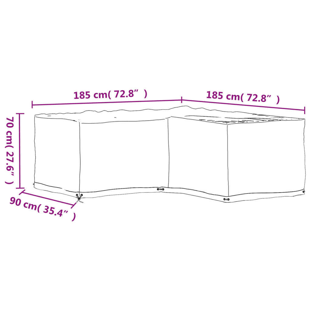Schema copertura mobili: 185x185x70 cm, base 90 cm
