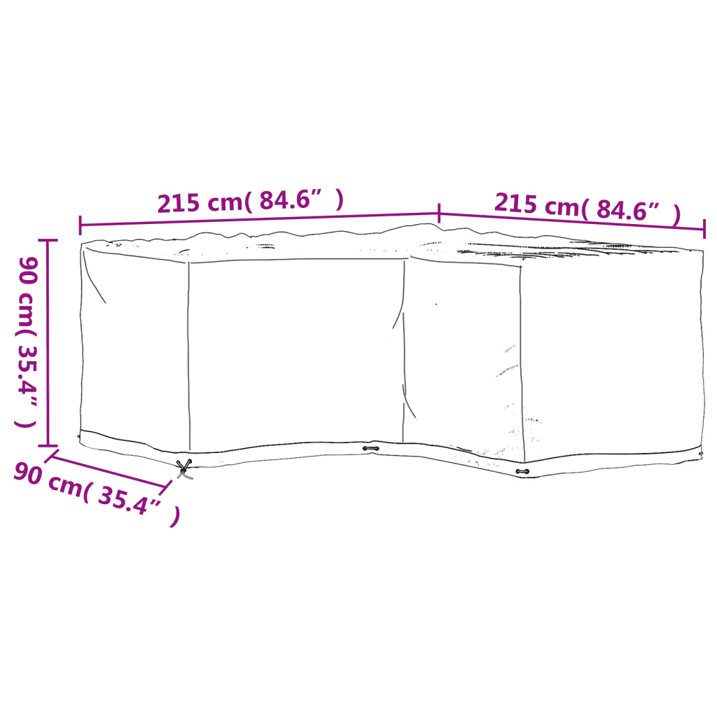 Copertura mobili da giardino 215x215x90 cm, schema misure con occhielli