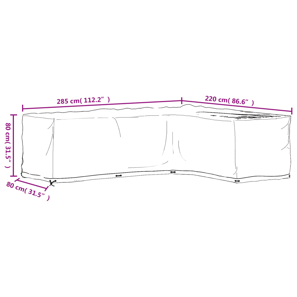 Copertura per mobili da giardino: 285×220×80 cm, misure con occhielli.