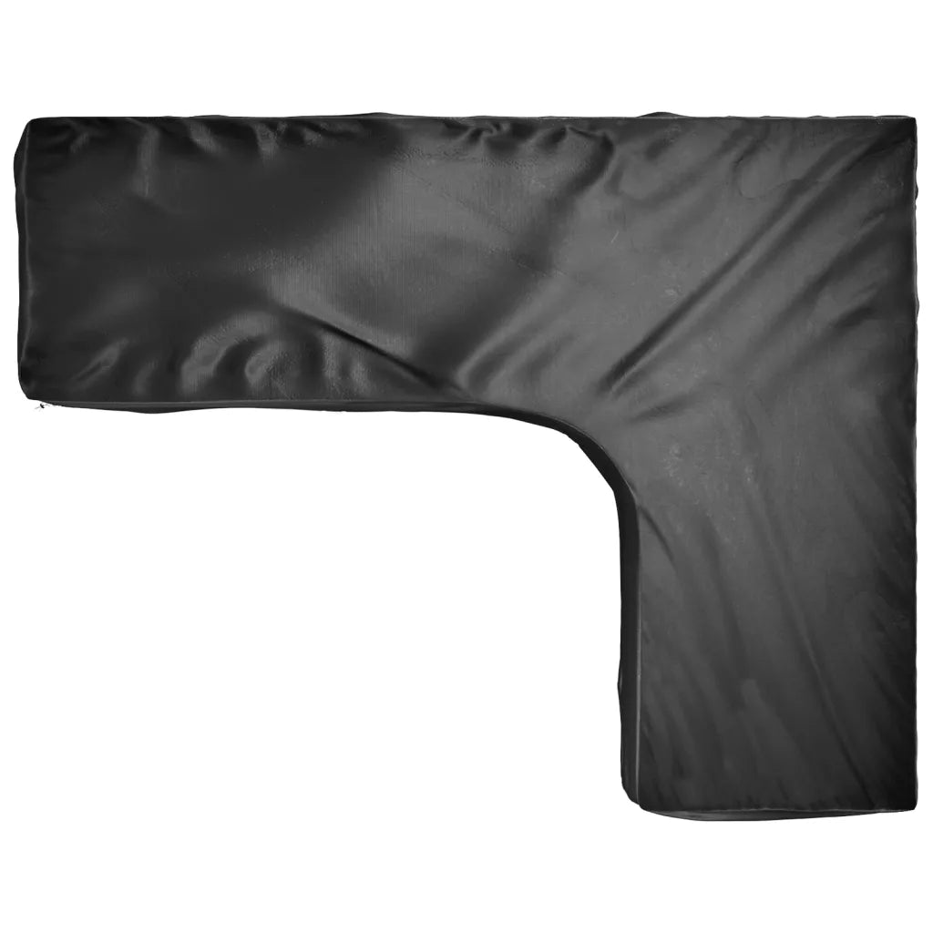 Copertura nera per mobili da giardino, sezione ad angolo con bordo rinforzato.
