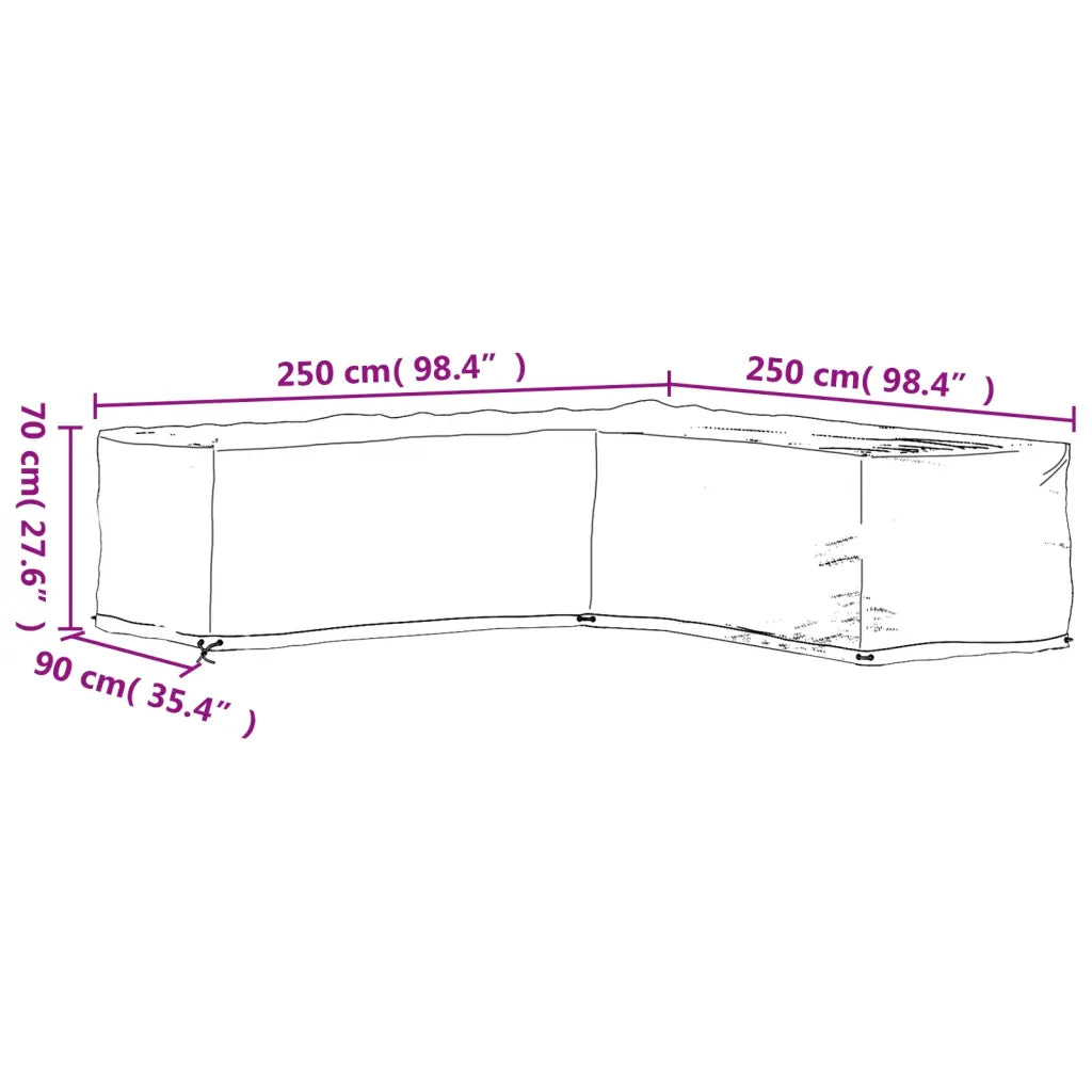 Disegno tecnico: copertura nera con dimensioni 250x250x70 cm e punti di fissaggio