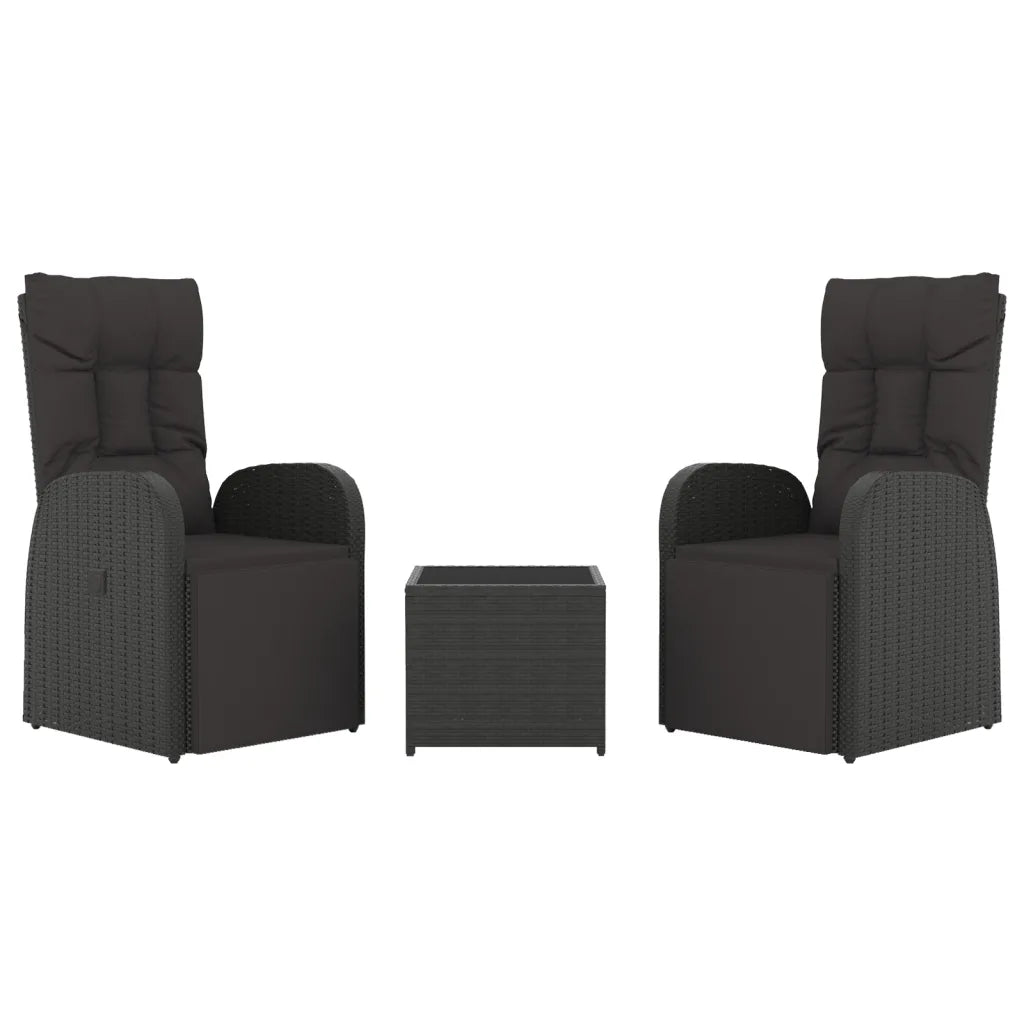 Set di 2 poltrone con tavolino rettangolare: polyrattan nero e cuscini grigi
