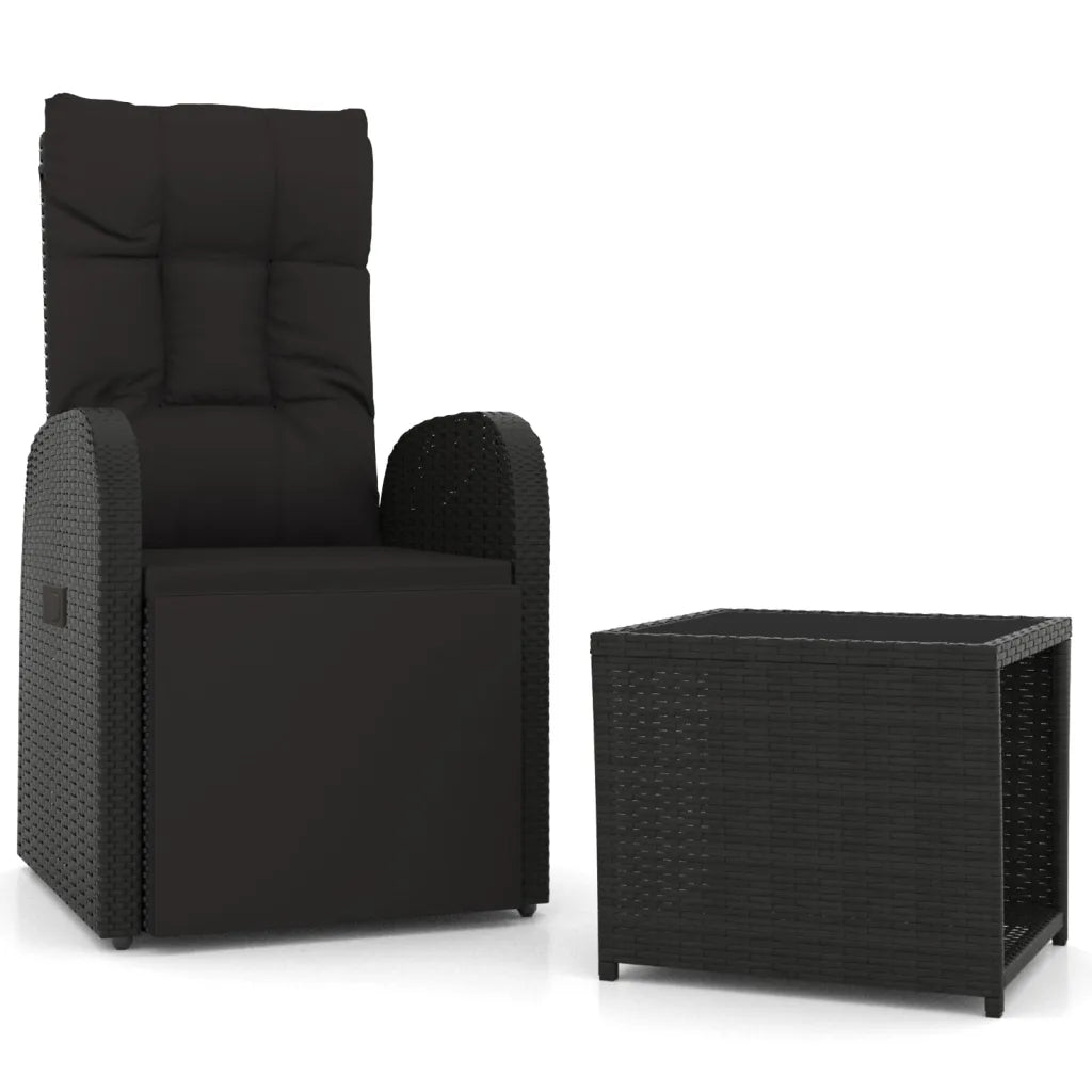 Set da giardino: poltrona in polyrattan nero con cuscino e tavolino abbinato