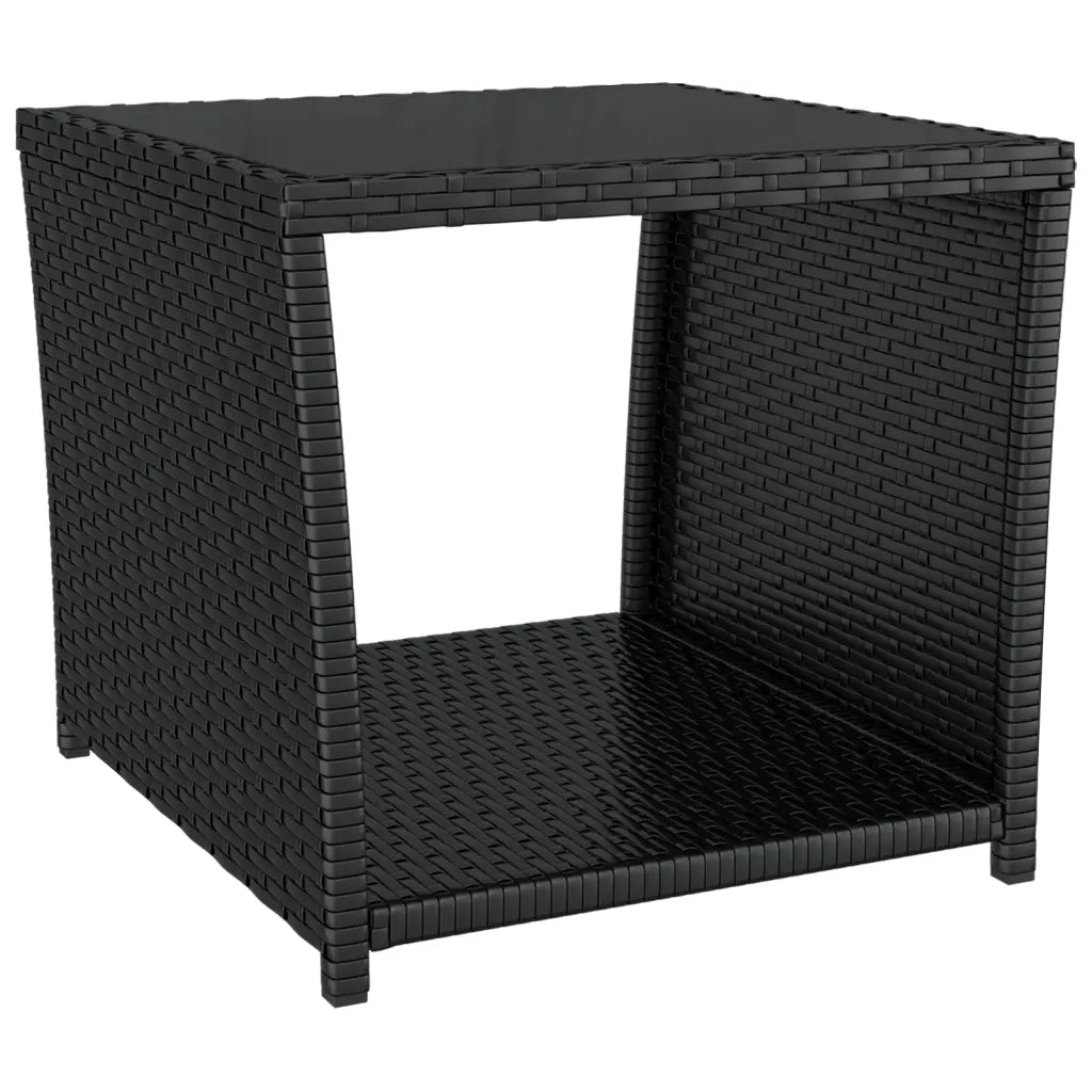 Tavolino da giardino in polyrattan nero intrecciato con piano rettangolare