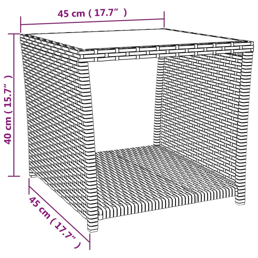 Tavolino da giardino in polyrattan nero, dimensioni 45x45x40 cm (LxPxH)