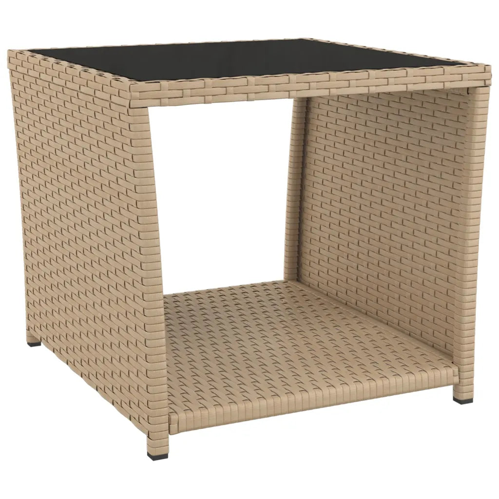 Poltrona da giardino in polirattan beige con seduta imbottita e braccioli