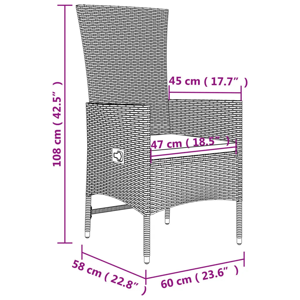 Poltrona da giardino: dimensioni 108 x 60 x 45 cm