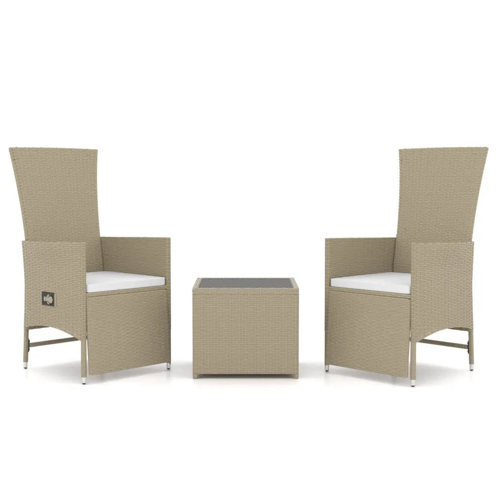 Set mobili da giardino in polyrattan beige con 2 poltrone e tavolino quadrato