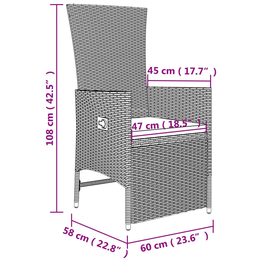 Schema dimensioni sedia in polyrattan: 100x58x60 cm