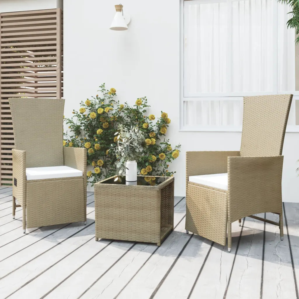Set mobili da giardino in polyrattan beige: 2 poltrone e tavolino contenitore