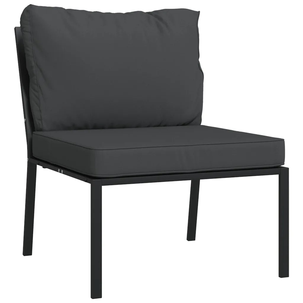 Poltrona da giardino con cuscino grigio scuro e struttura nera, vista frontale