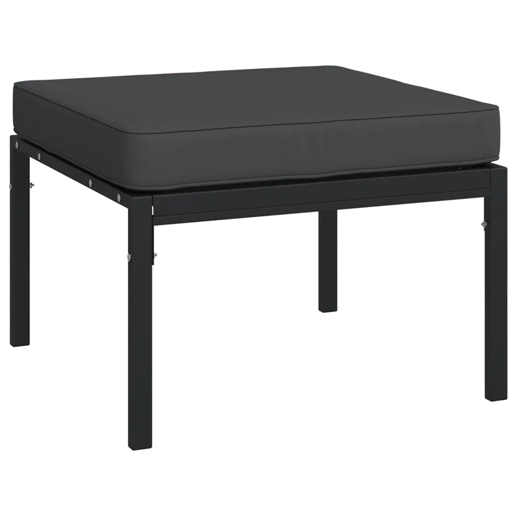 Pouf da giardino con cuscino grigio scuro e base nera in metallo