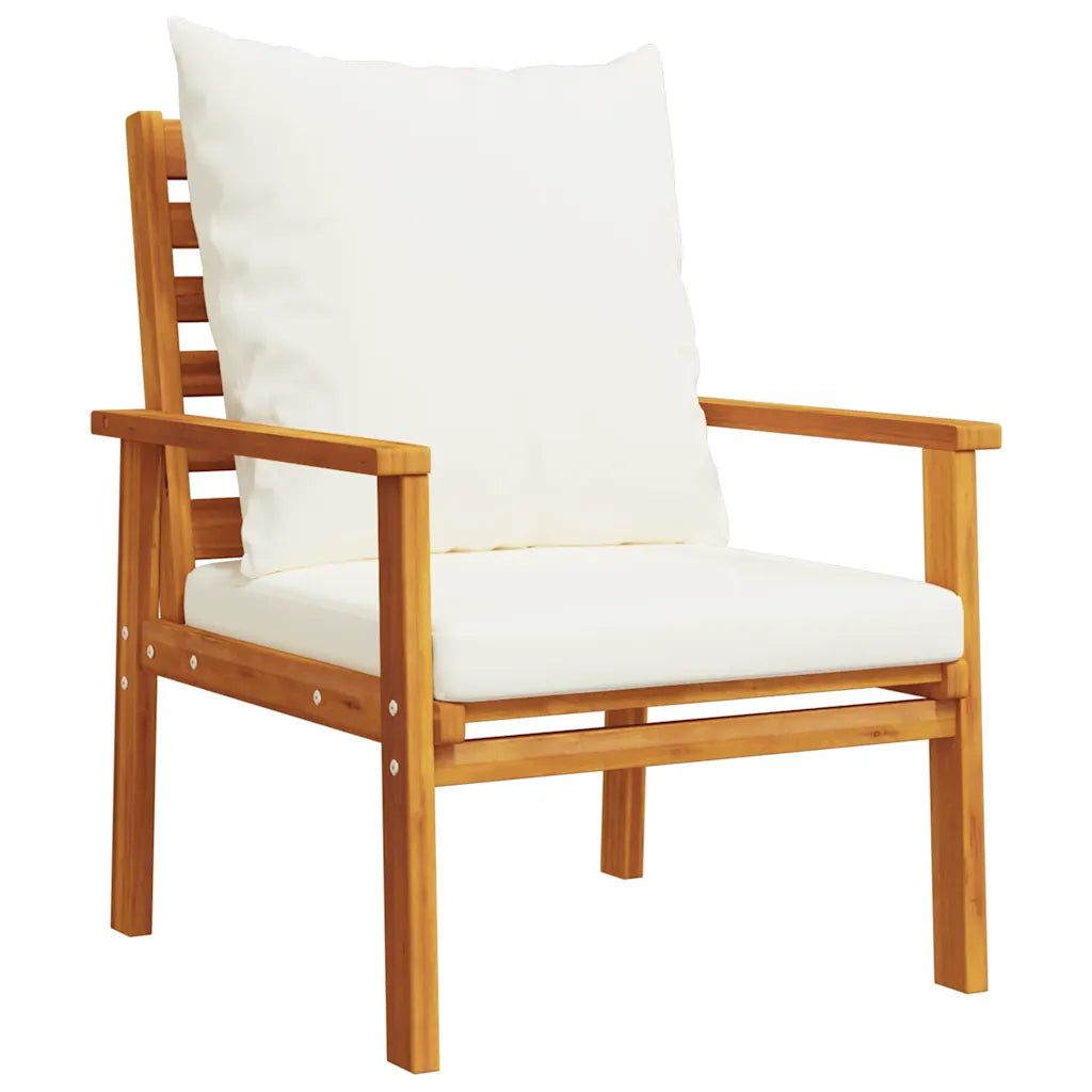 Poltrona da giardino in legno con cuscino bianco, schienale alto