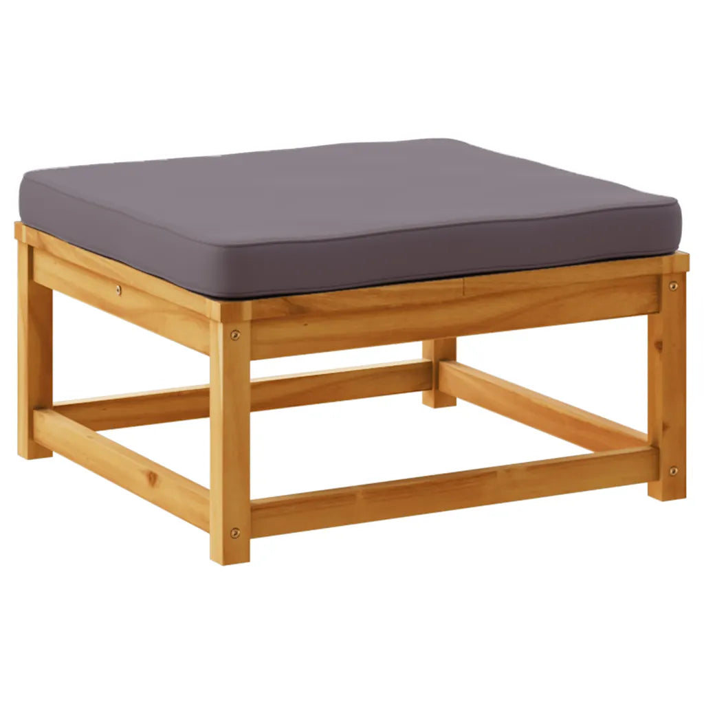 Pouf da giardino in legno chiaro con seduta imbottita grigio scuro e base a doghe