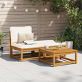 Set da giardino 3 pezzi: divanetto con cuscini e tavolino in legno massello di acacia