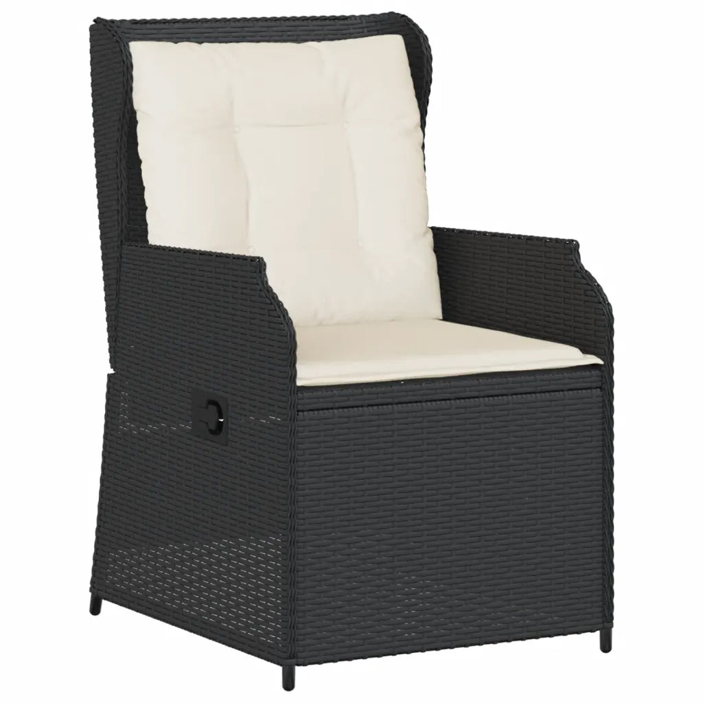 Poltrona da giardino in polyrattan nero con cuscino bianco e bracciolo largo