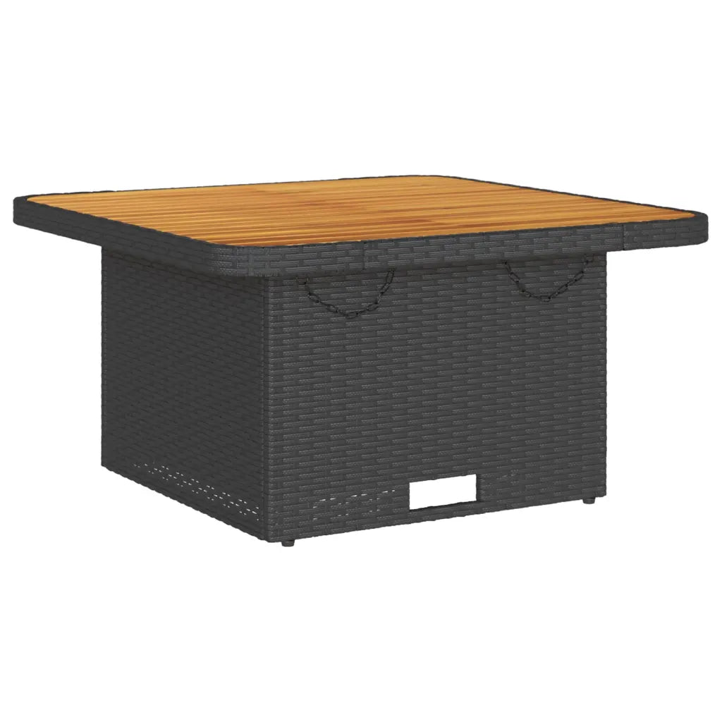 Tavolino da giardino in polyrattan nero con piano in legno