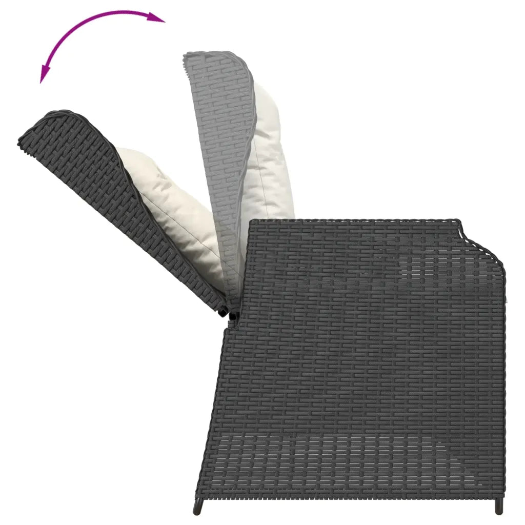 Seduta da giardino in polyrattan nero con cuscino bianco e schienale reclinabile
