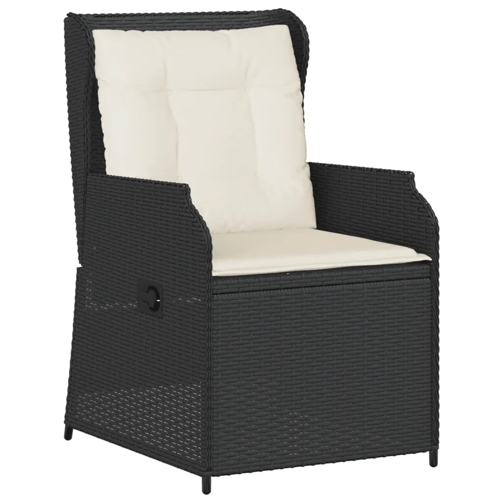 Poltrona da giardino in polyrattan nero con schienale e cuscino crema