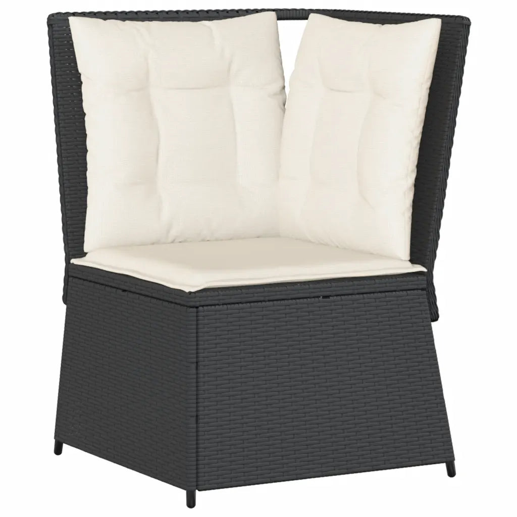 Poltrona da giardino in polyrattan nero con cuscino seduta e schienale crema