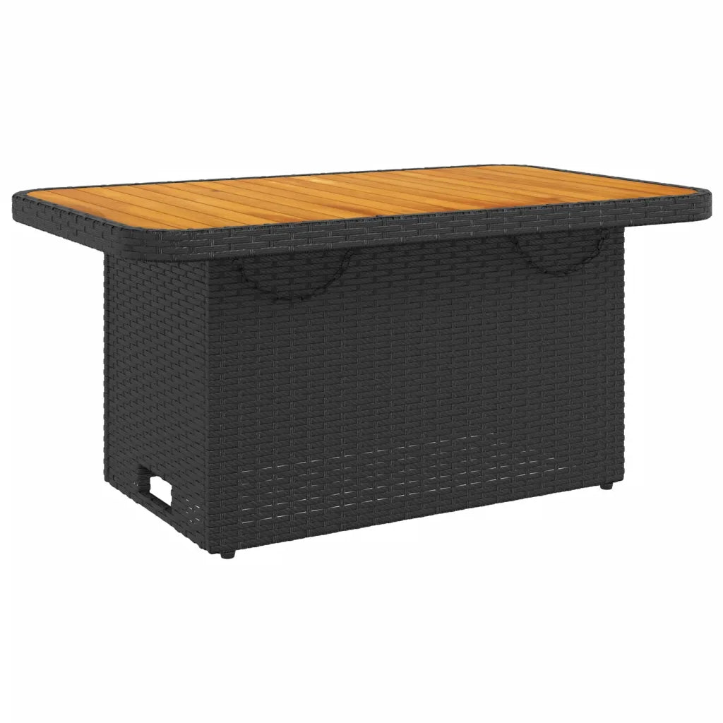 Tavolo da esterno in polyrattan nero con piano in legno