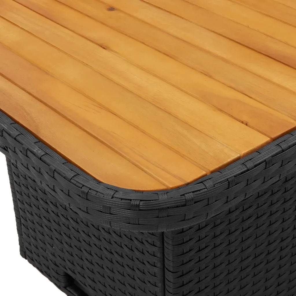 Tavolo da esterno: piano in legno e bordo in polyrattan nero