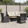 Set mobili da giardino in polyrattan nero con cuscini crema e tavolino quadrato