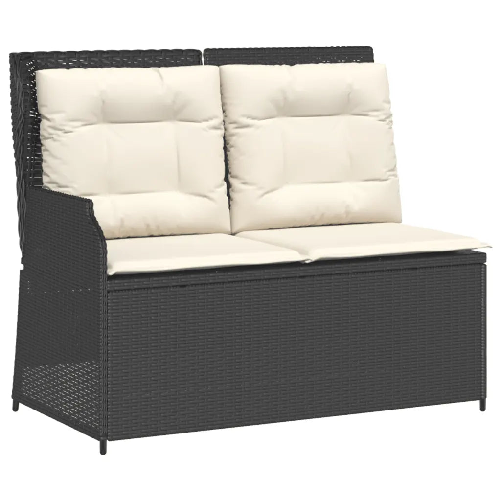 Poltrona da giardino in polyrattan nero con seduta e schienale imbottiti bianchi