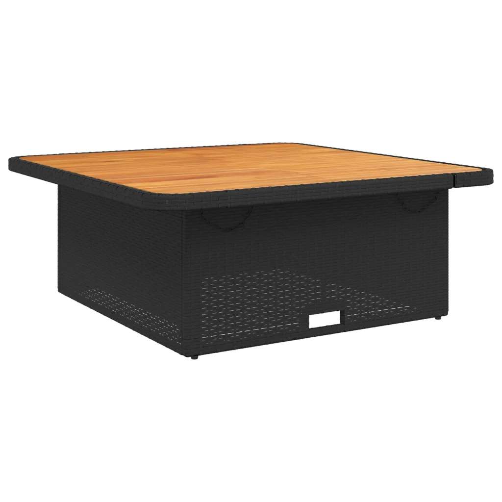 Tavolino da esterno in polyrattan nero con piano in legno rettangolare