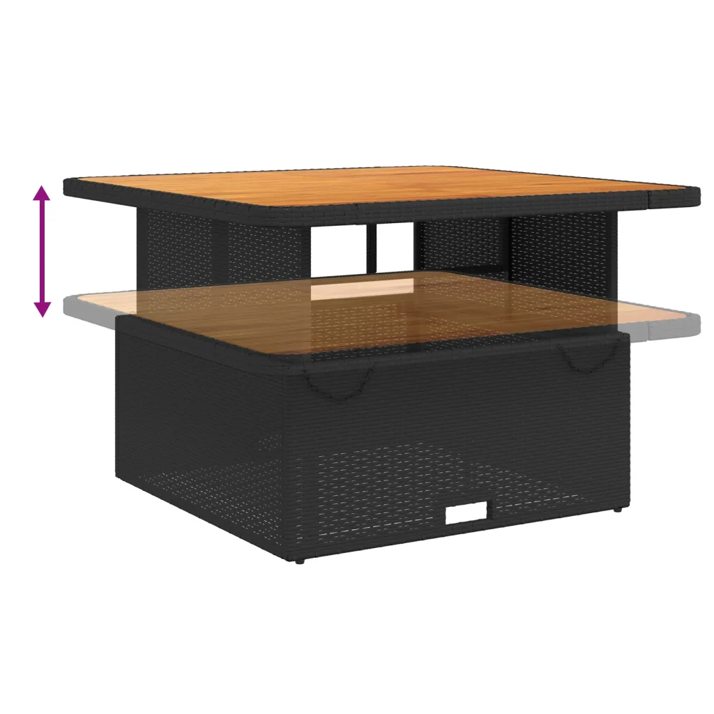 Tavolino con doppio piano: struttura in polyrattan nero e piano legno