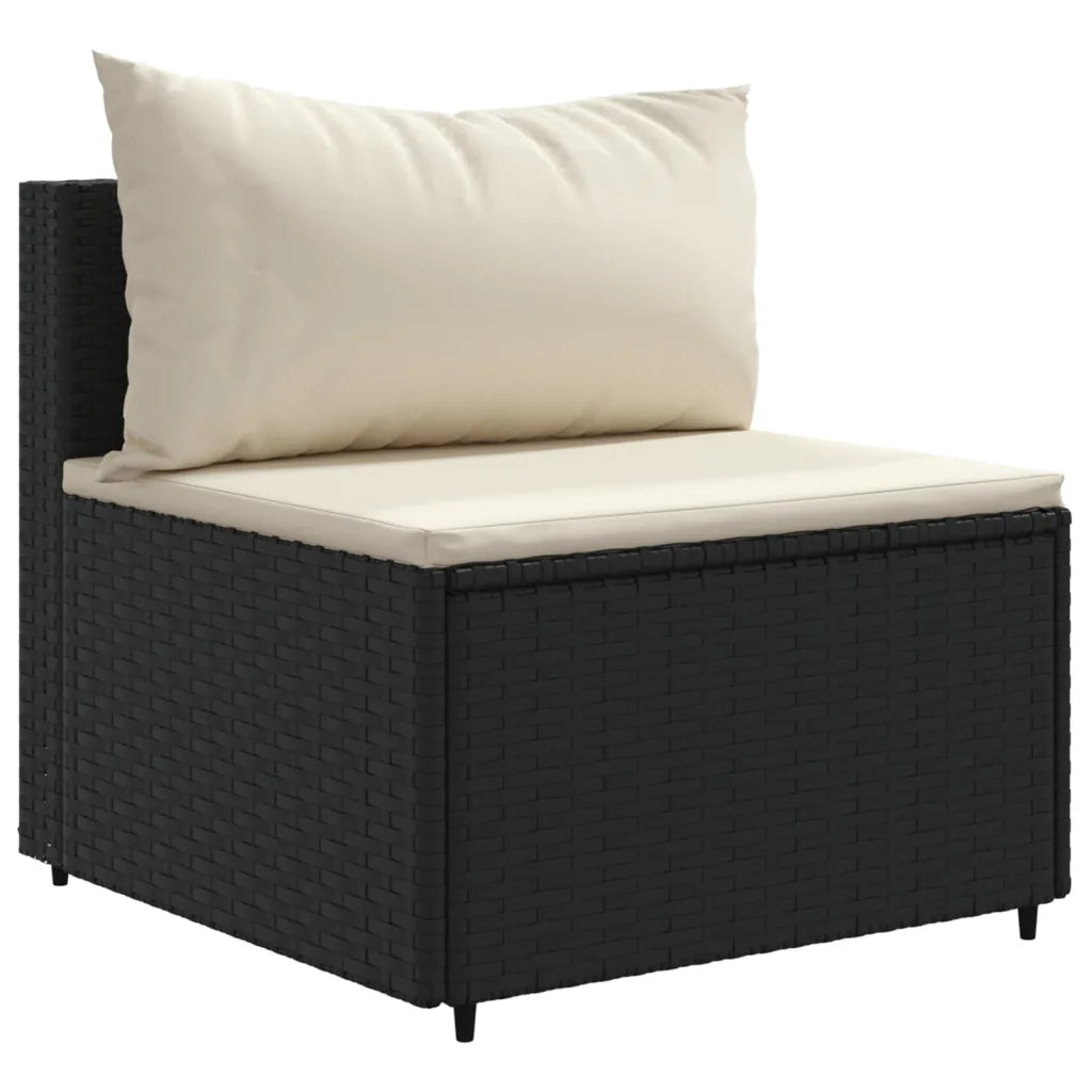 Poltrona in polyrattan nero con cuscino e schienale imbottito bianco