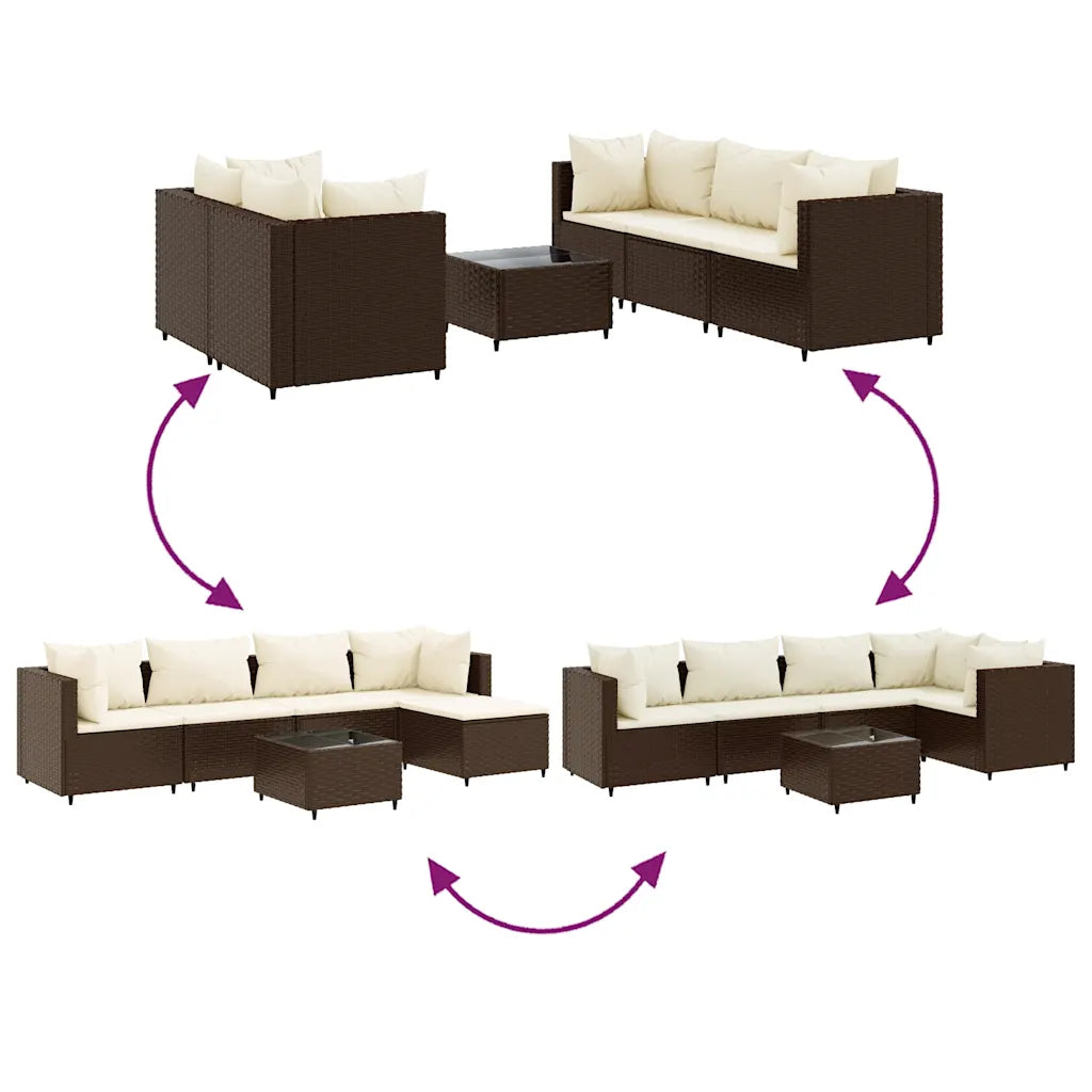 Set mobili da giardino 6 pezzi in polyrattan marrone con cuscini