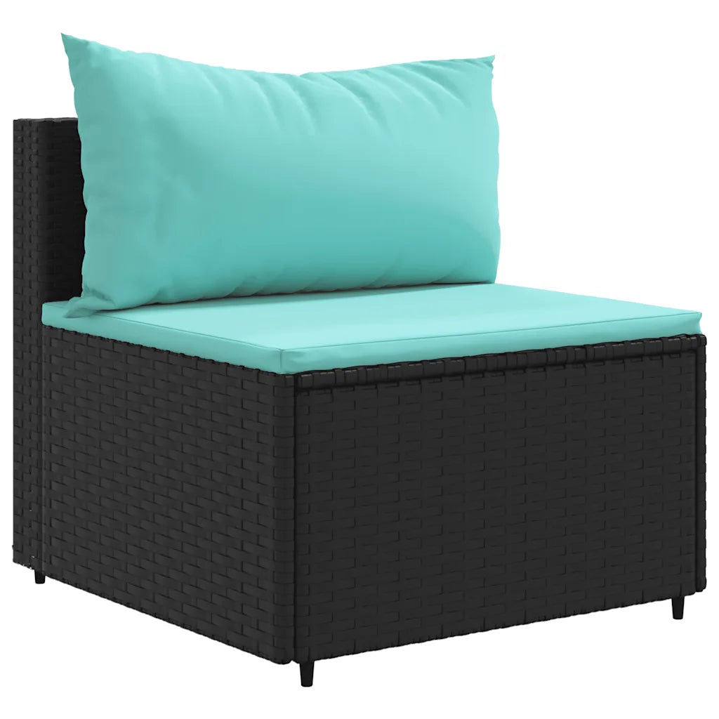 Poltrona da giardino in polyrattan nero con seduta e cuscino turchese