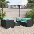 Set divanetto da giardino in polyrattan nero con cuscini turchesi, sedute modulari
