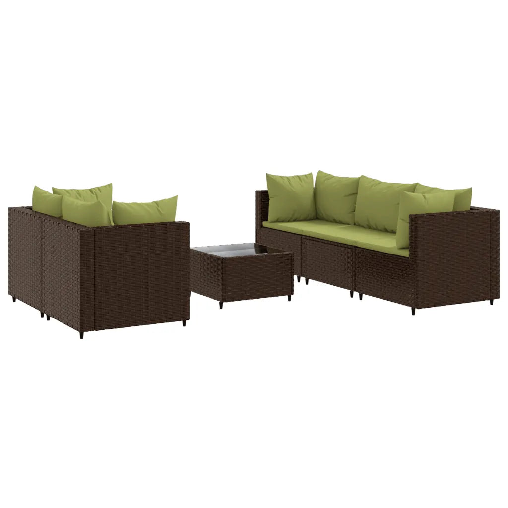 Set da giardino in polyrattan marrone con cuscini verdi, composizione 6 pezzi