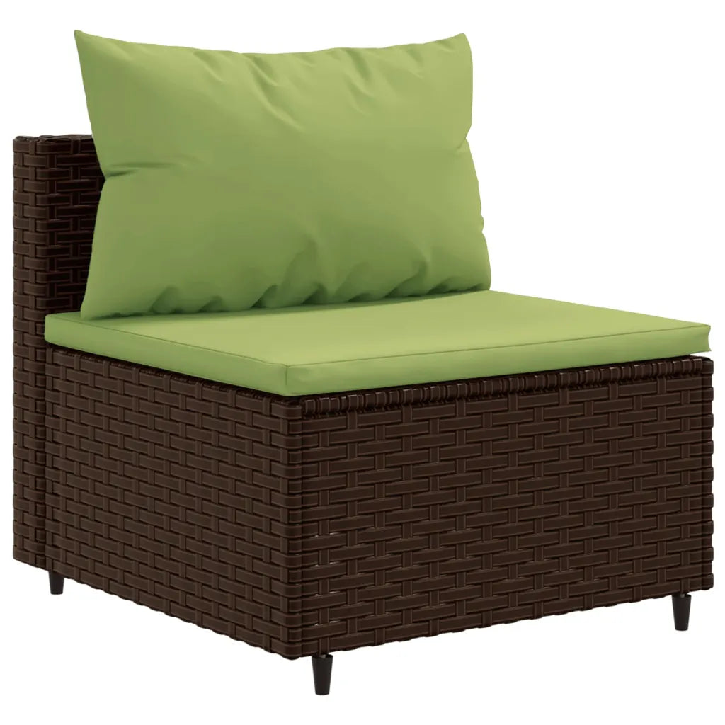 Poltrona da giardino in polyrattan marrone con cuscini verdi