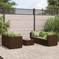 Set mobili da giardino in polyrattan marrone con cuscini verdi, 6 pezzi