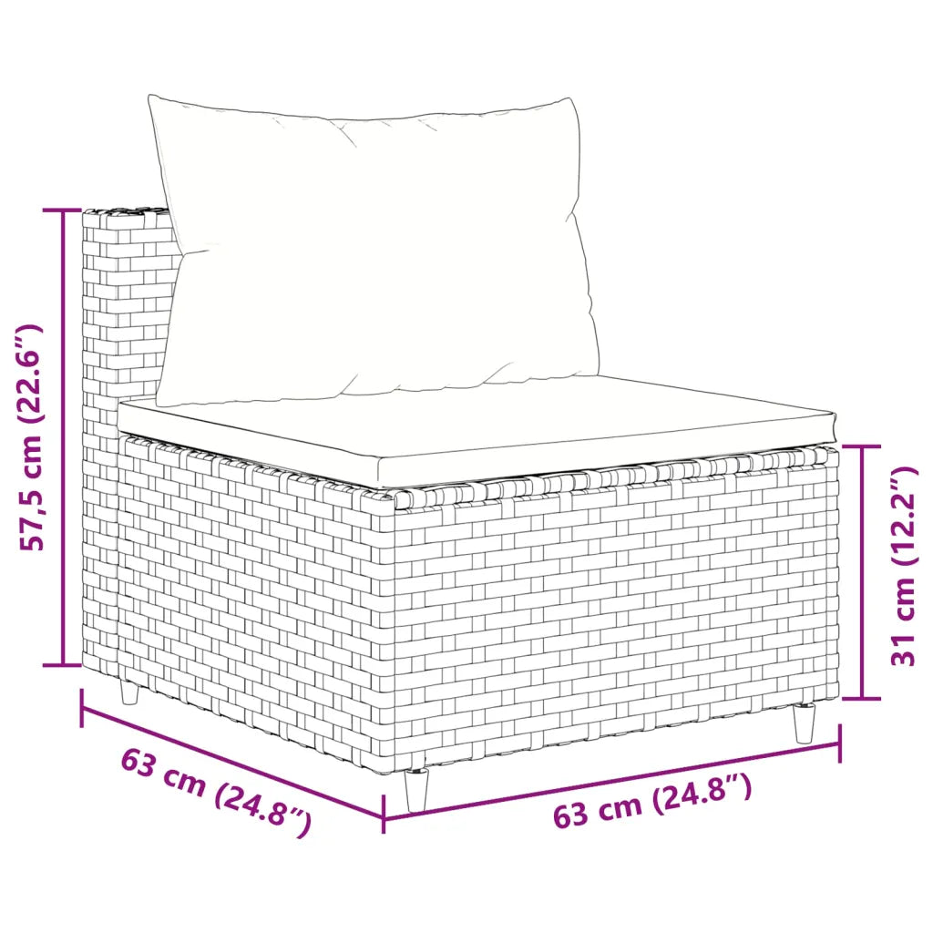 Set divano da giardino in polyrattan con cuscini, struttura scura e cuscino chiaro
