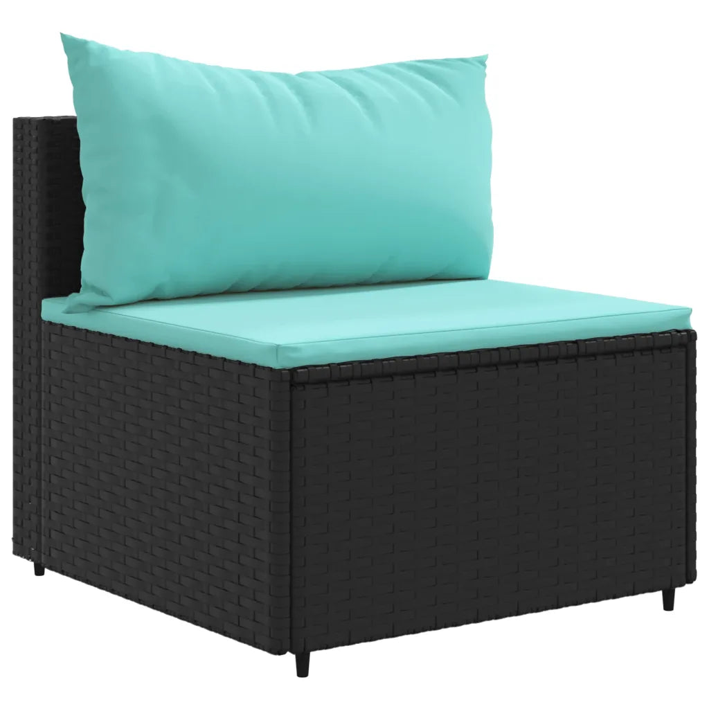 Poltrona da giardino in polyrattan nero con cuscino e schienale turchese