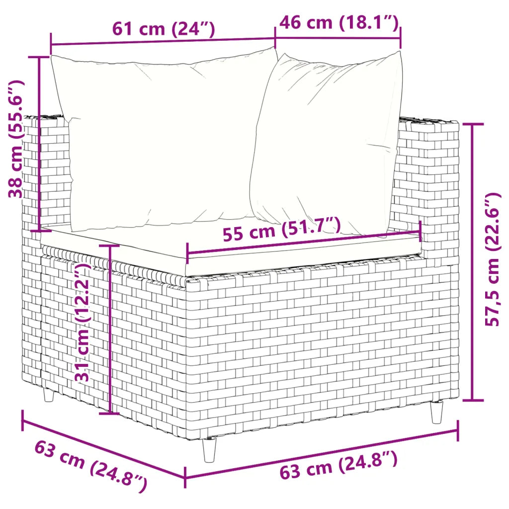 Schema misure del set da giardino in polyrattan nero con cuscini turchesi