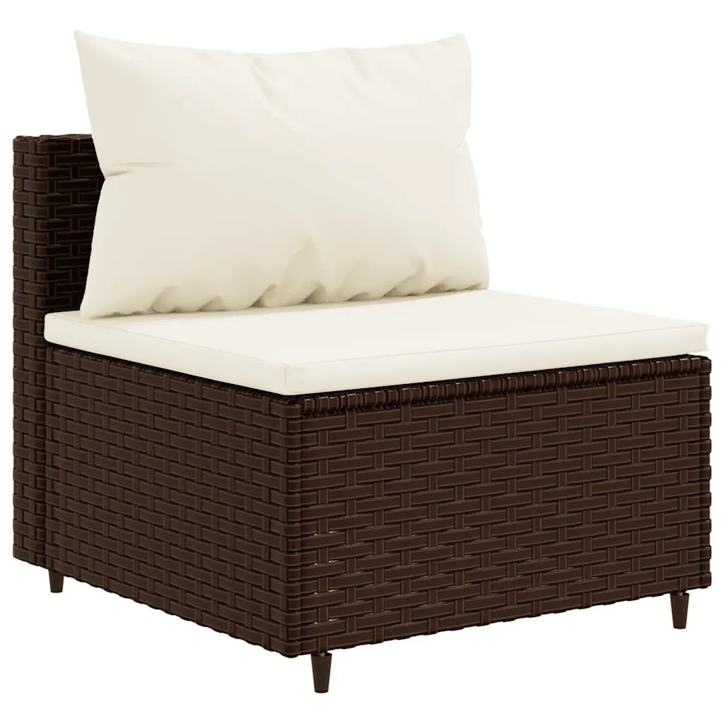 Poltrona da giardino in polyrattan marrone con cuscino crema e schienale alto