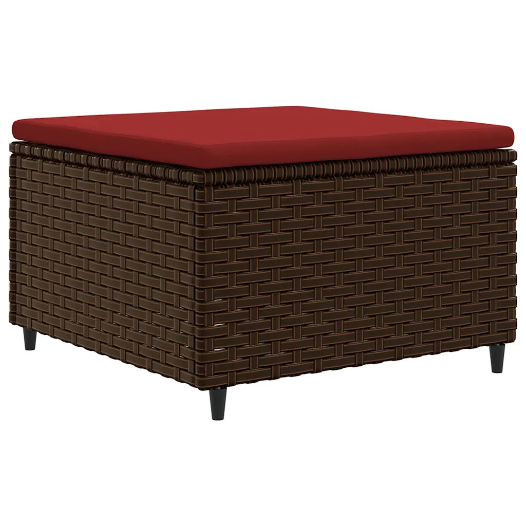 Pouf da giardino in polyrattan marrone con seduta imbottita rossa