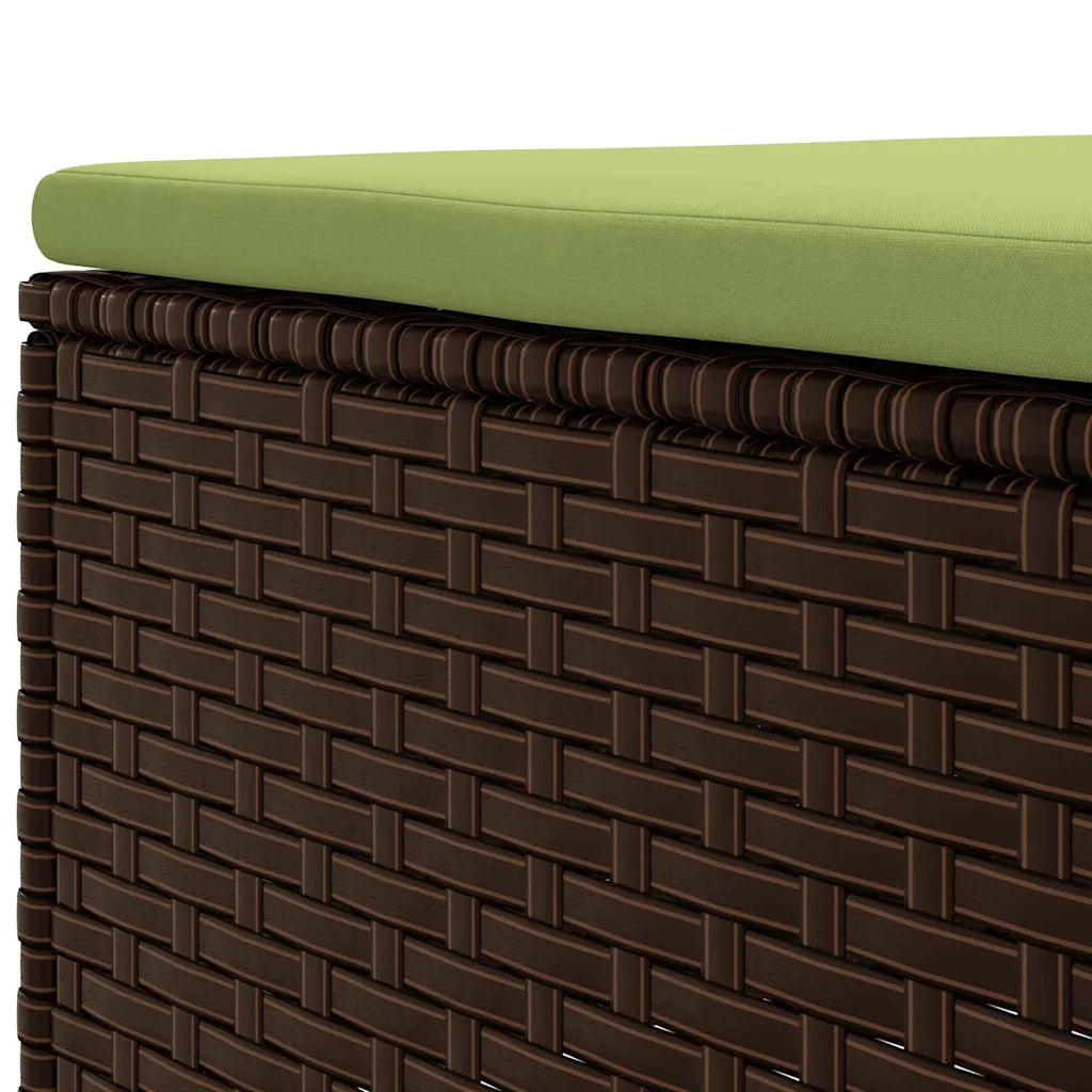 Pannello frontale in polyrattan marrone con intreccio e cuscino verde rettangolare