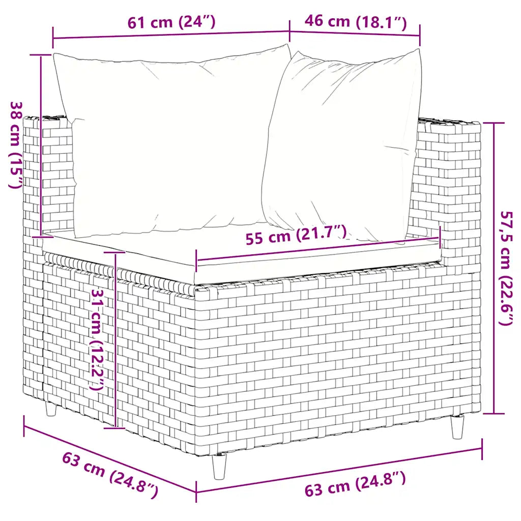 Schema misure: larghezza 61 cm e 46 cm, profondità 55 cm