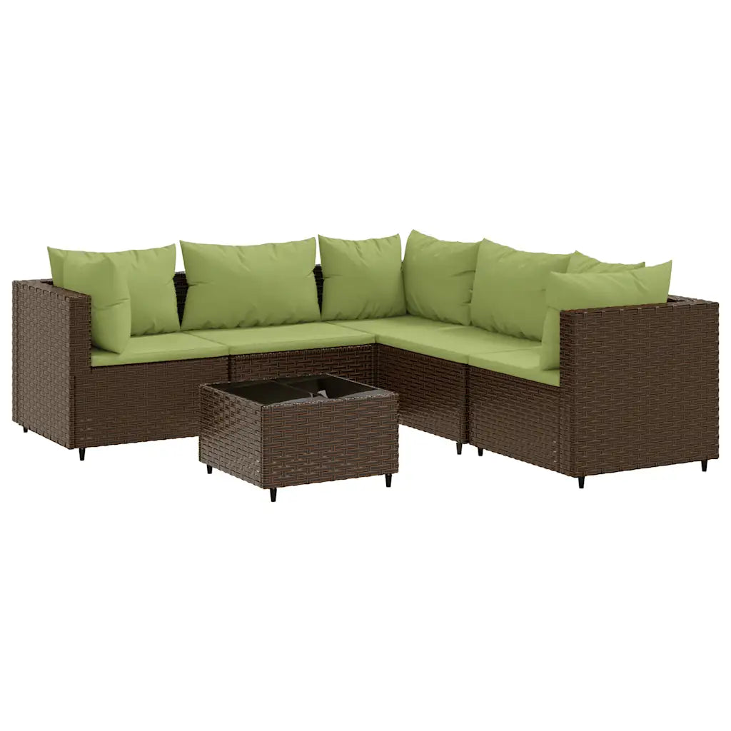 Set componibile da giardino: divano angolare in polyrattan marrone, cuscini verdi