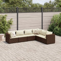 Set divano da esterno angolare in polyrattan marrone con cuscini bianchi