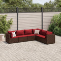 Set mobili da giardino ad angolo in polyrattan marrone con cuscini rossi