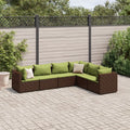 Set divanetto da giardino ad angolo in polirattan marrone con cuscini verdi