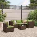 Set di mobili da giardino in polyrattan marrone con cuscini verdi, 6 pezzi e tavolino